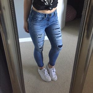 High waisted ripped American skinny jeans