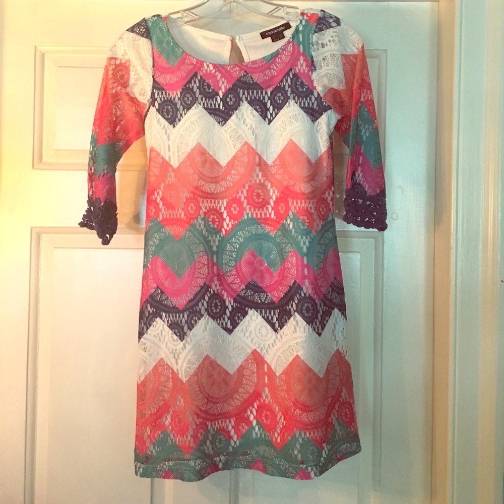 A colorful lace chevron dress