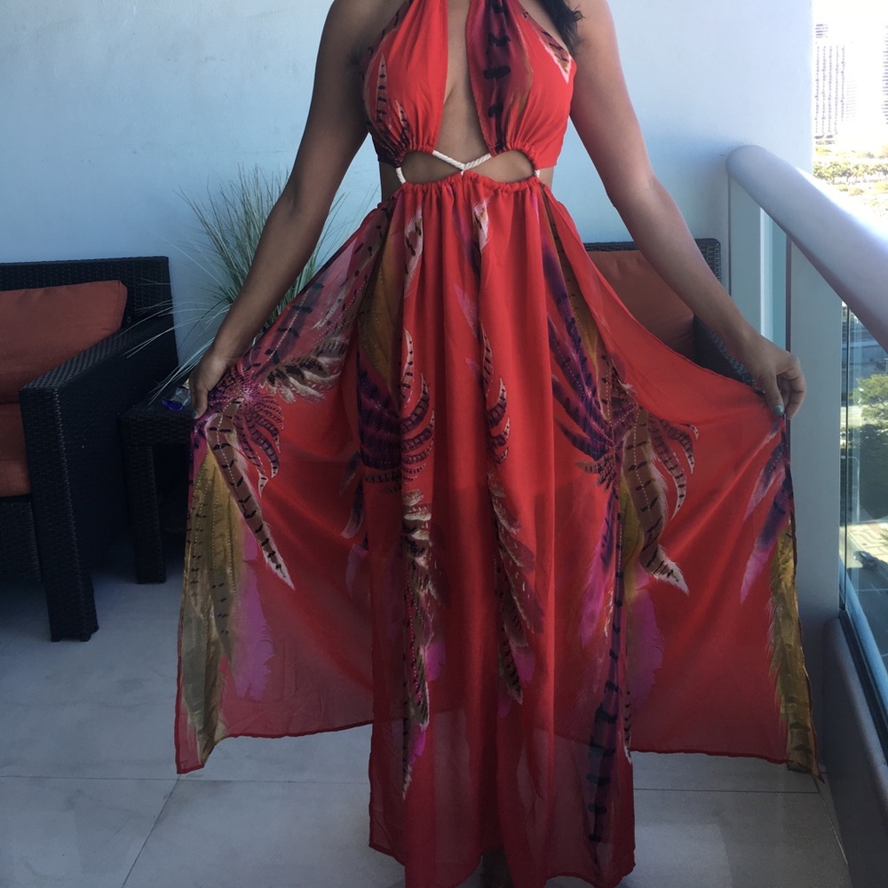 SOLD -Red floral beach you dress