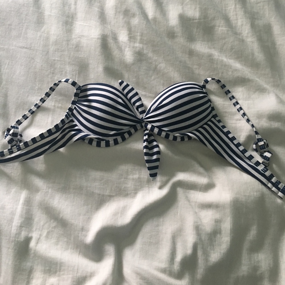 navy and white stripes bikini top pushup
