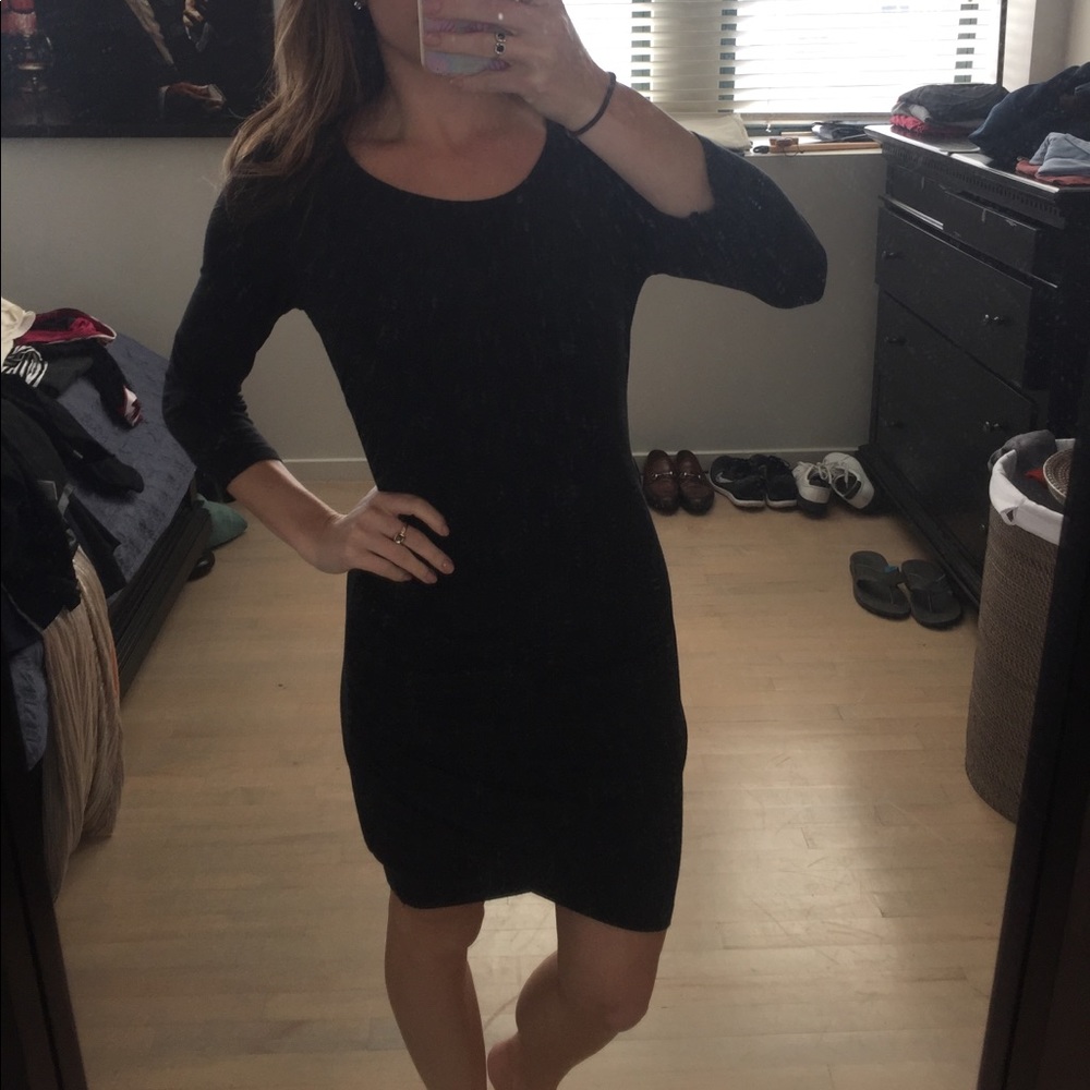 Black 3/4 Sleeve Dress with Side Ruching Detail