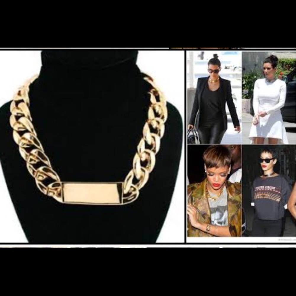 Celebrity inspired Gold ID Choker Necklace NWOT