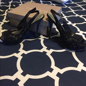 Bakers Black Lace and Beaded Heels Size 8 With Box