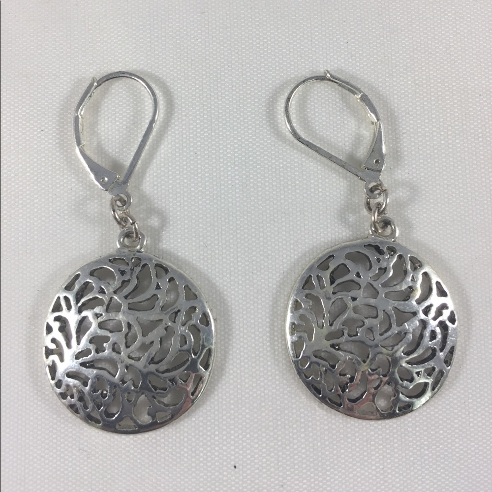 Silver color round dangle earrings