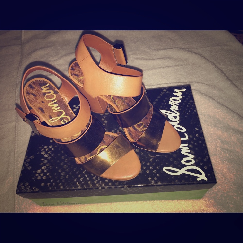 Sam Edelman block heel brown and bronze sandal