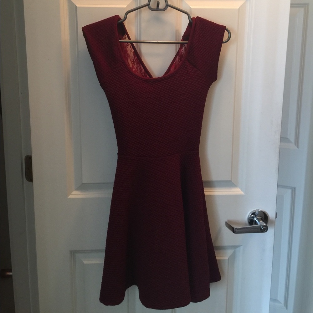 Textured Skater Dress with Lace Crisscross Back