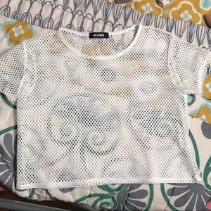 White Mesh Crop Shirt