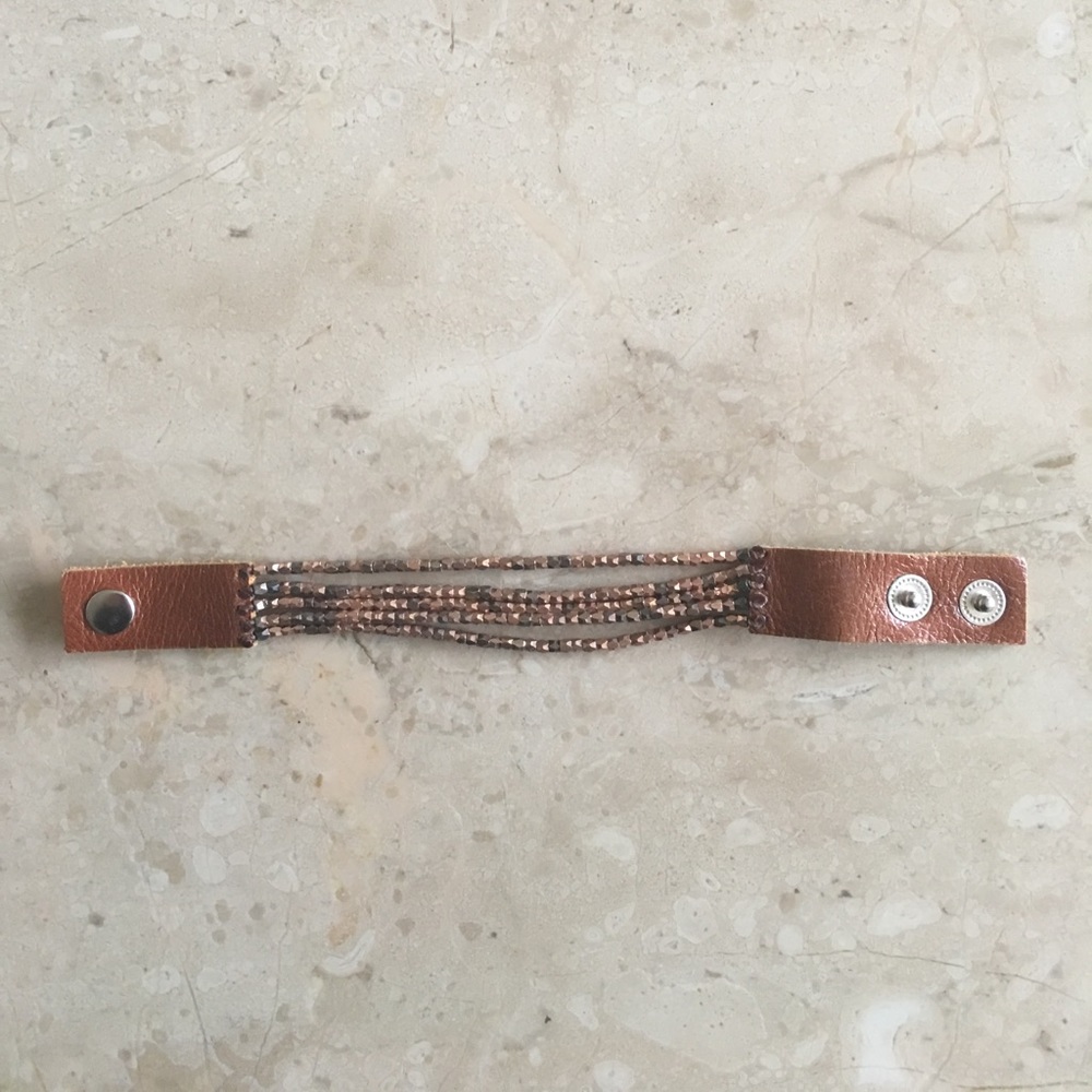 Brown faux leather and copper bead Bracelet