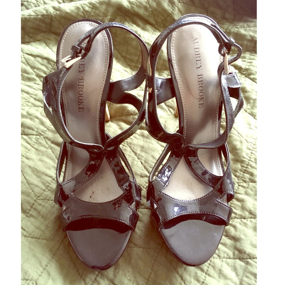 Audrey Brooke Black Patent Platform Sandal Heels