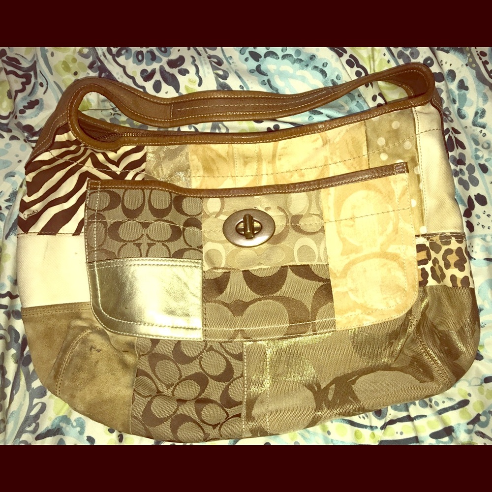 Brown Patchwork Large "Banana" style Coach Bag