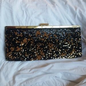 Black and gold sequin clutch