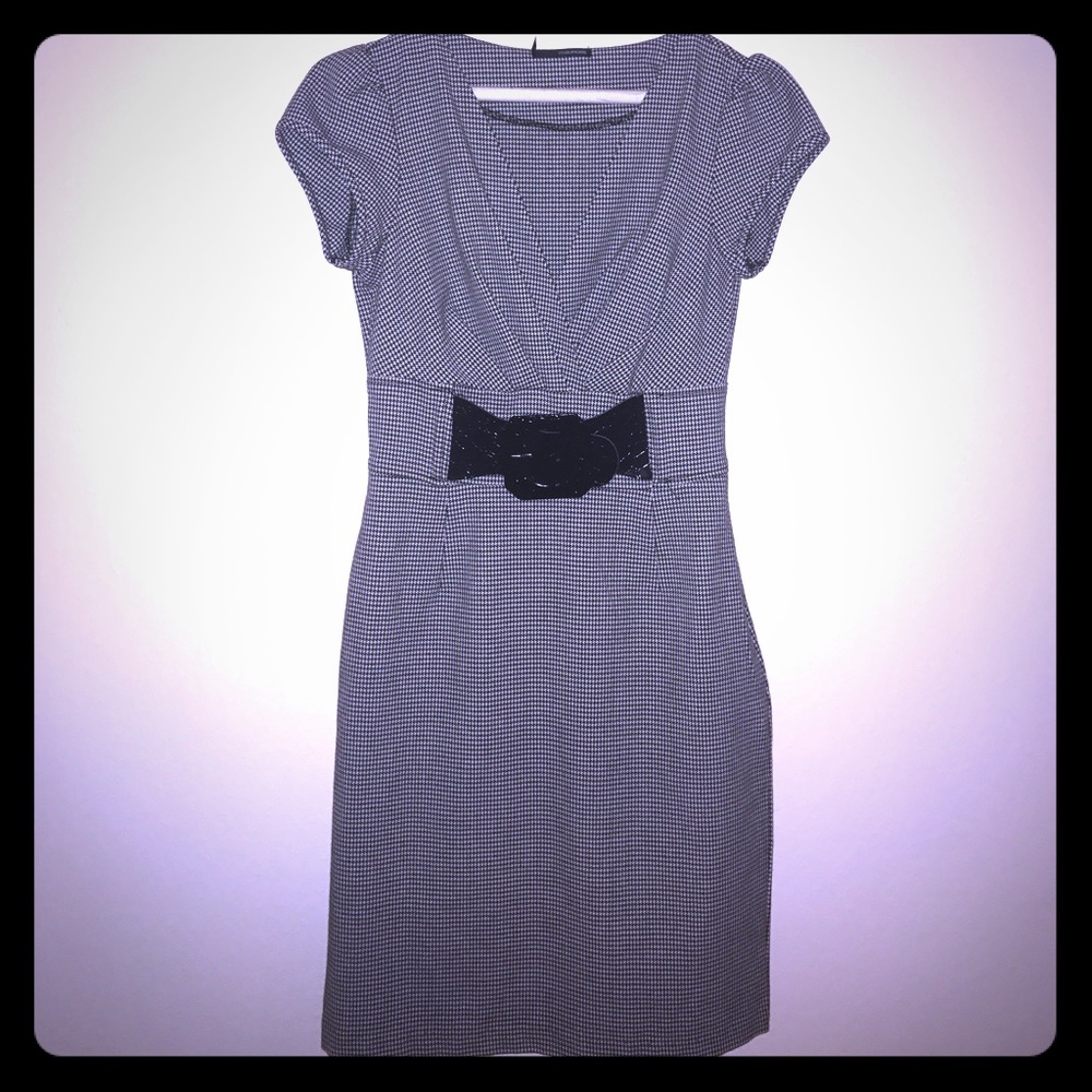 Belted houndstooth dress