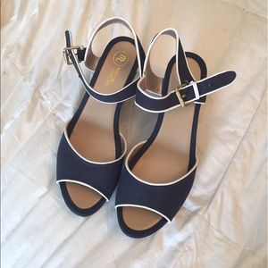 Mootsies Tootsie Navy and White Wedges