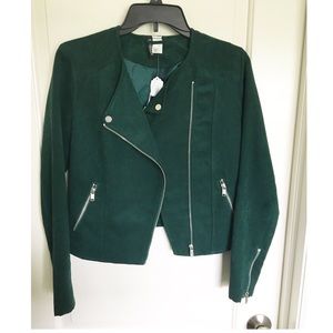 H&M green suede moto jacket - size 6 (worn once)
