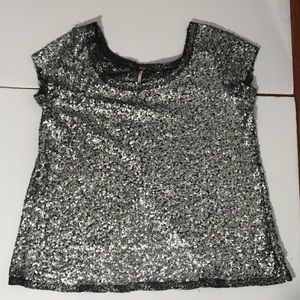 Free People M Sequin silver top back slit