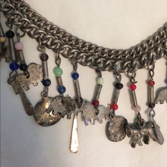 Vintage chain belt with animal charms & beads