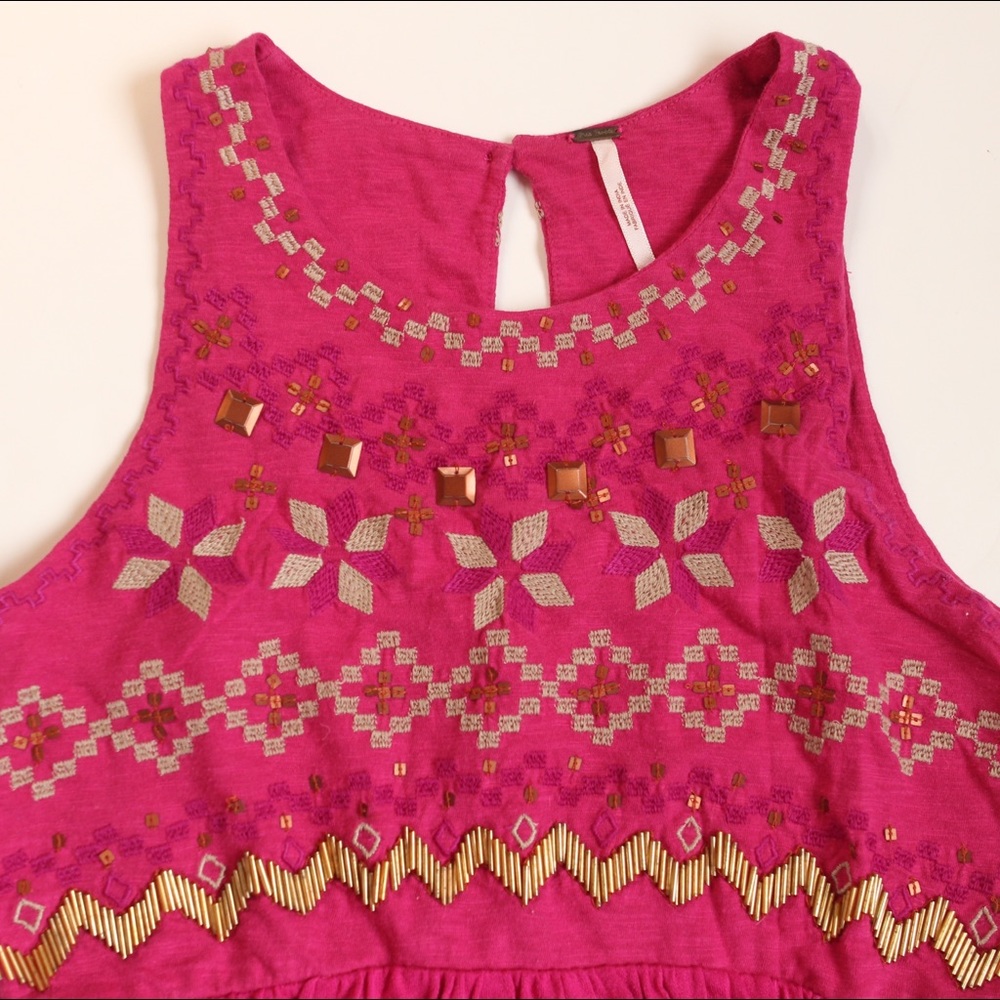 Free People Magenta Embroidered Tunic - XS