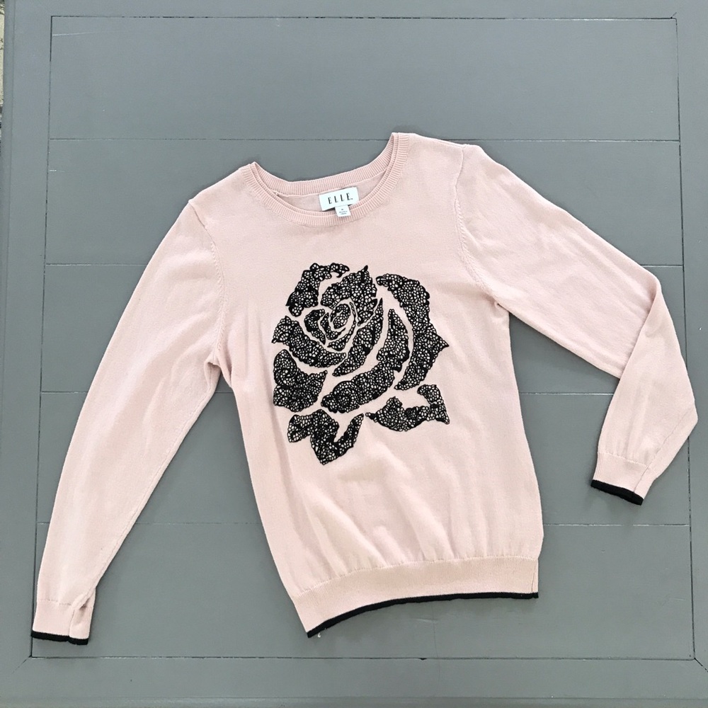 Elle pink and black rose sweater