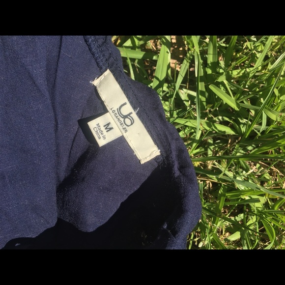 One shoulder linen dress, navy and white - Picture 3 of 4