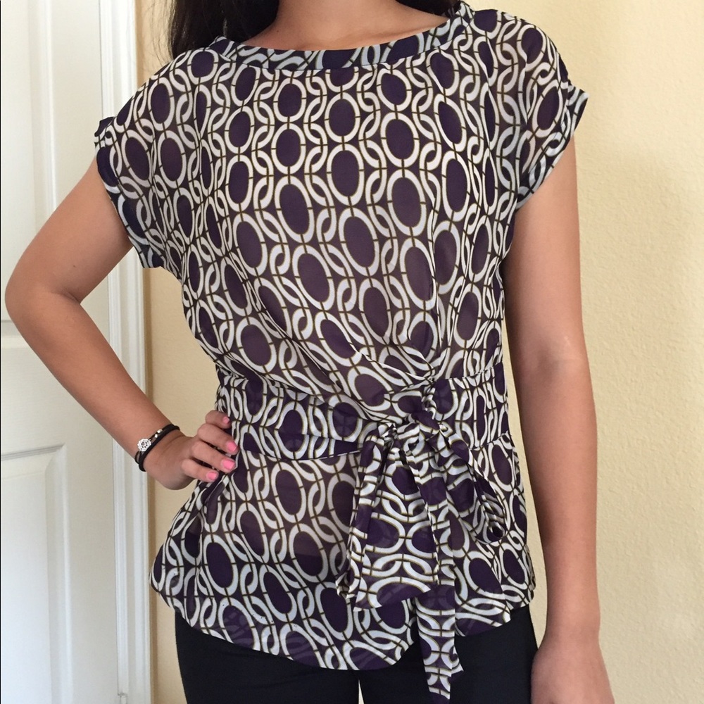 Banana Republic sheer blouse with front tie