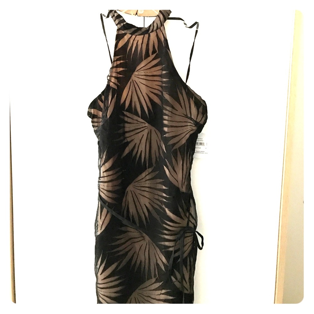Black palm print halter dress