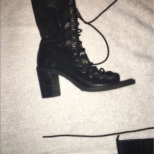 Funky Black Motorcycle boots/ open toe laceup
