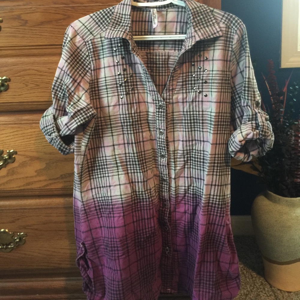 Purple and Black Plaid Button up