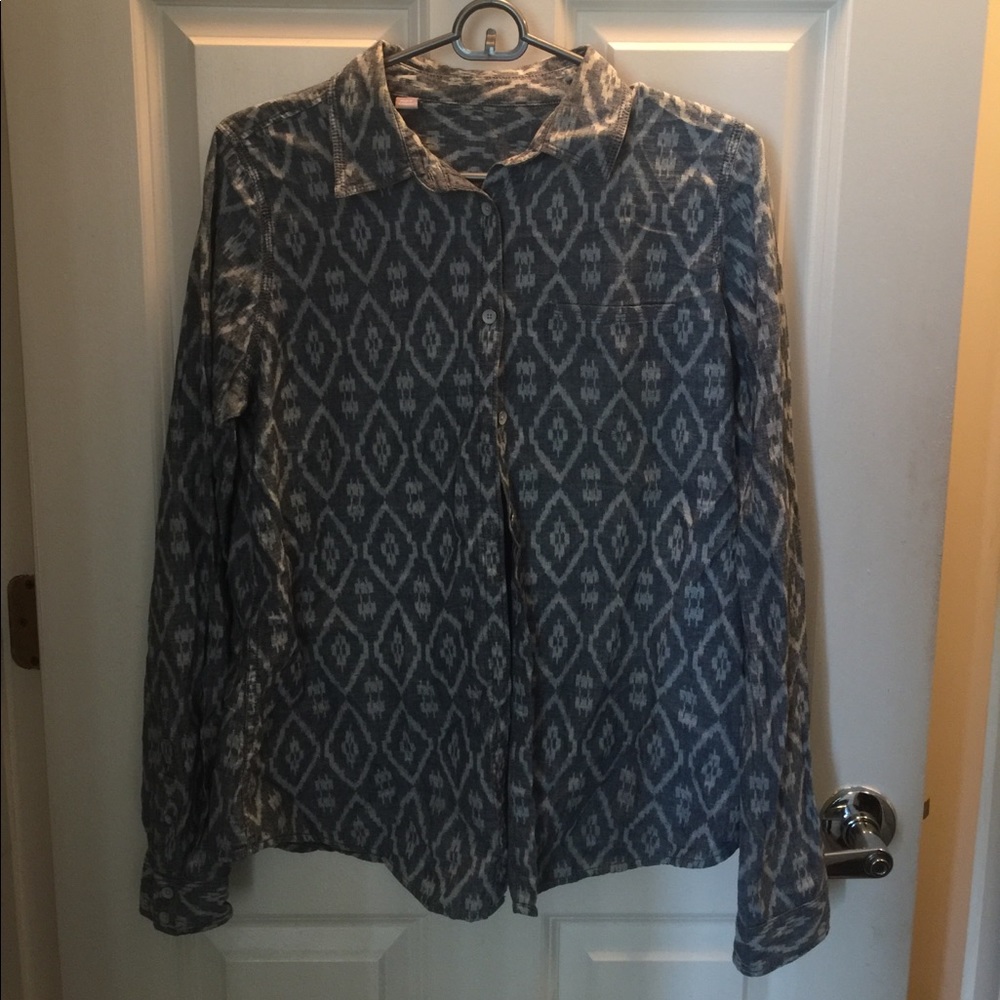 Patterned Button Down Chambray Shirt