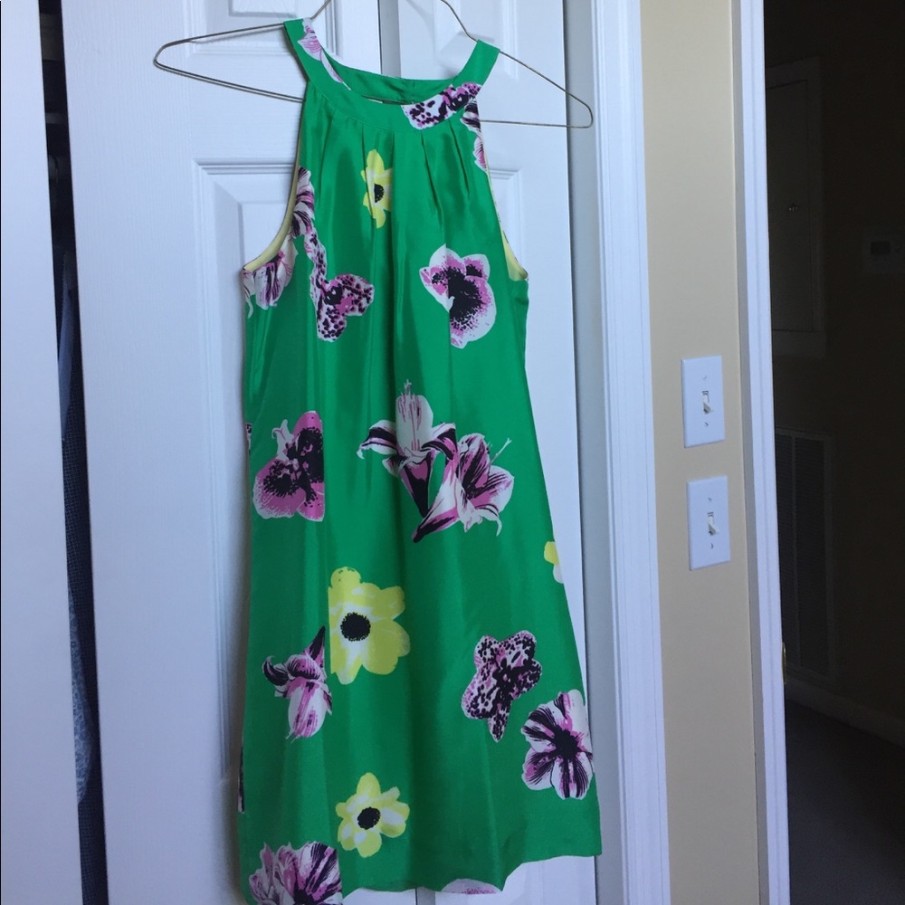 Jcrew green and pink open back dress