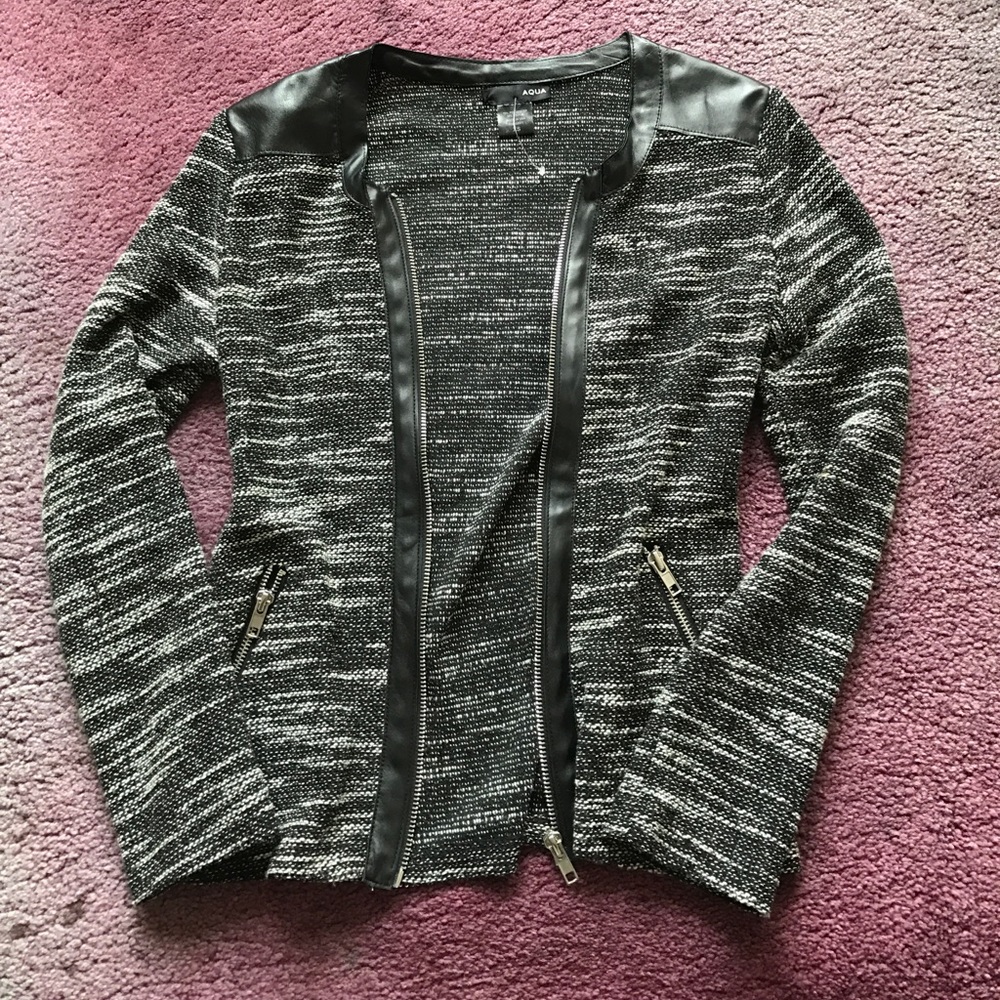 Bloomingdales AQUA tweed style leather blazer - Picture 1 of 5