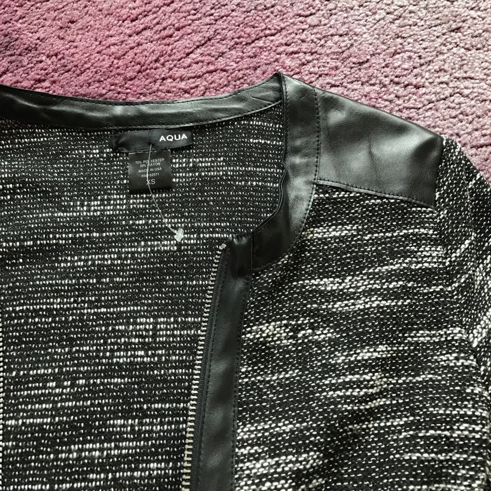 Bloomingdales AQUA tweed style leather blazer - Picture 2 of 5
