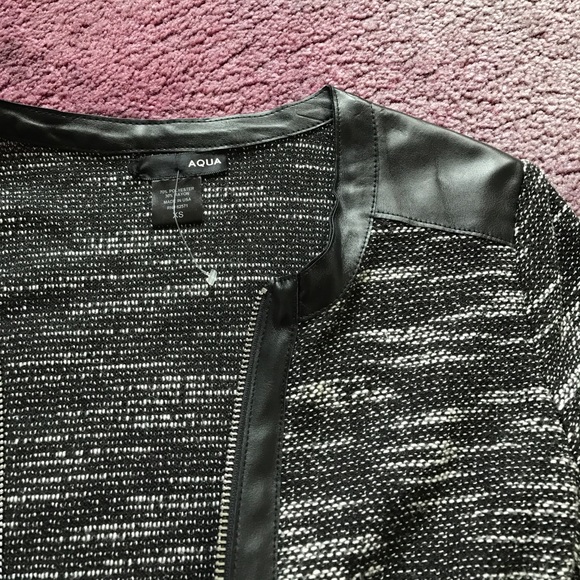 Bloomingdales AQUA tweed style leather blazer - Picture 2 of 5