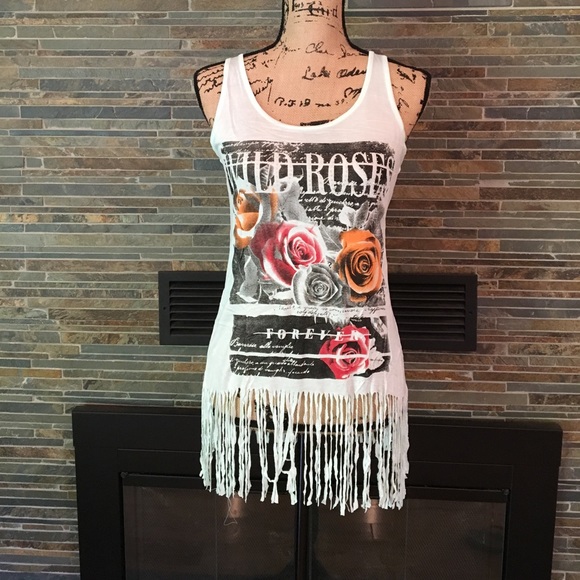 Mint Wild Rose Fringe Tank Top - Picture 2 of 3