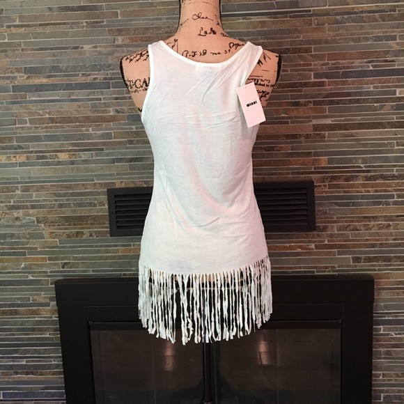 Mint Wild Rose Fringe Tank Top - Picture 3 of 3