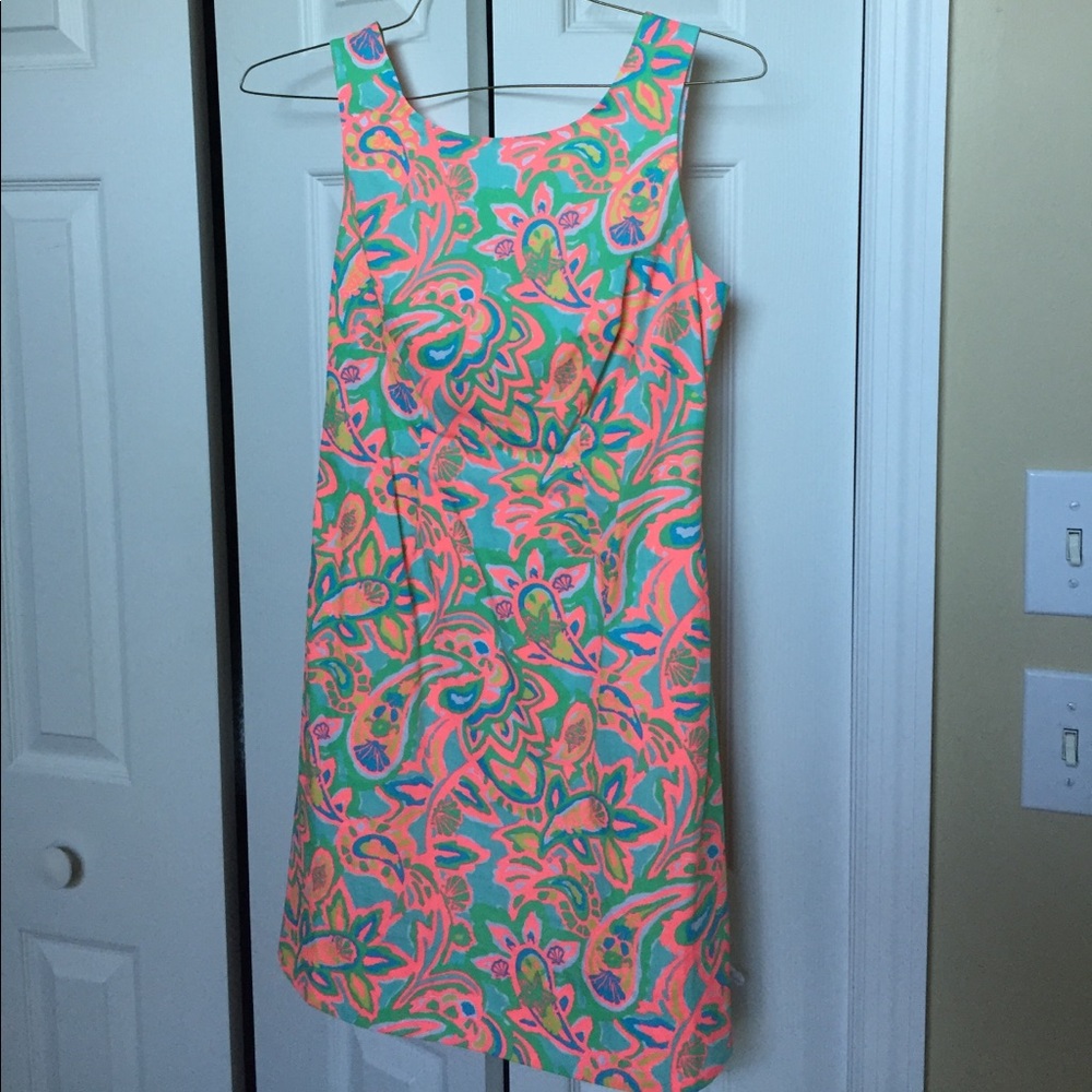 Lilly Pulitzer green and bright orange shift dress