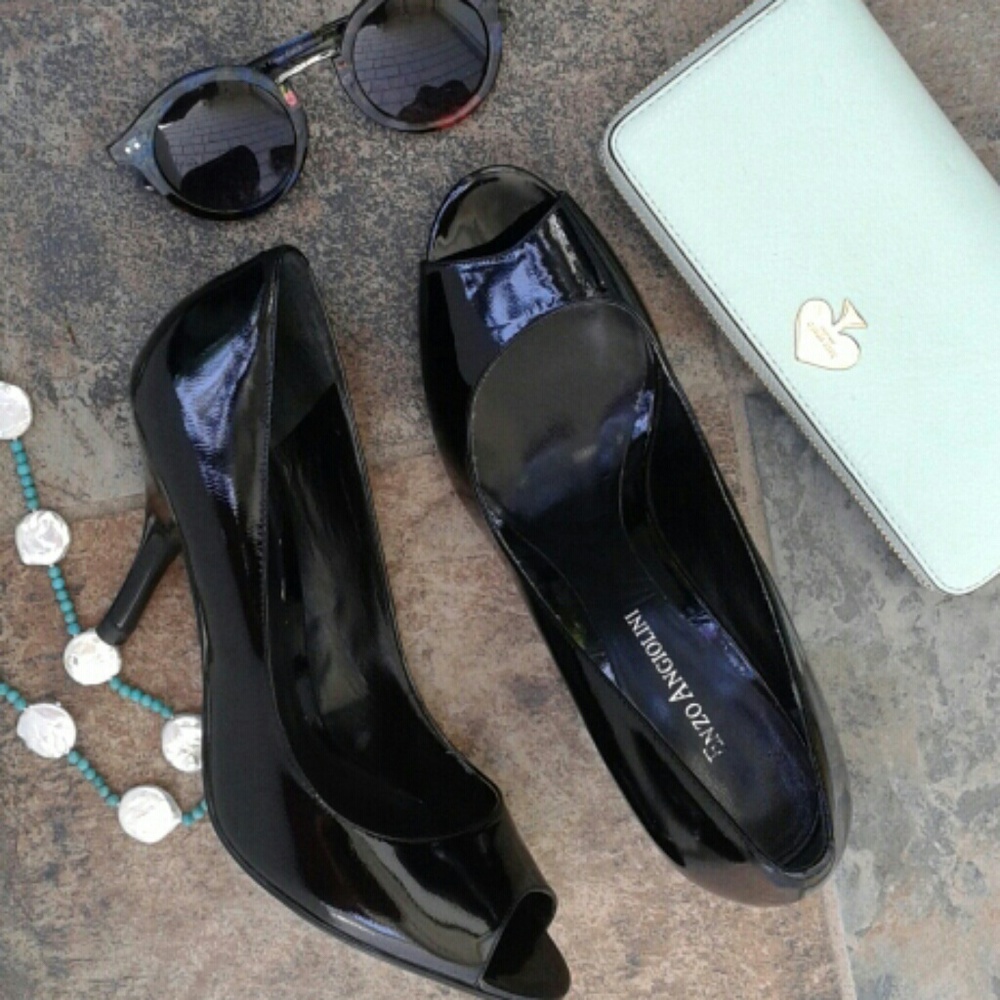 Enzo Angiolini Black Open Peep Toe Pumps Size 8W
