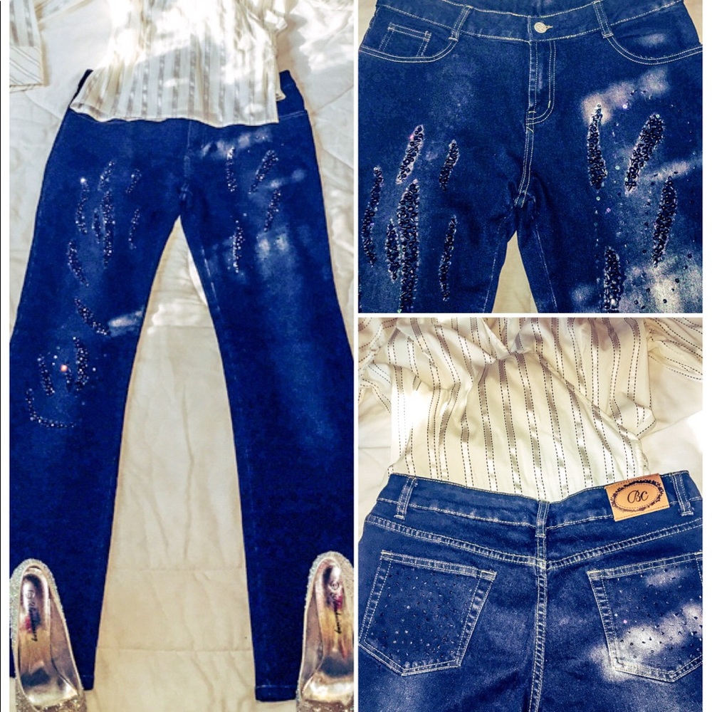 Parisline beaded indigo jeans size 32