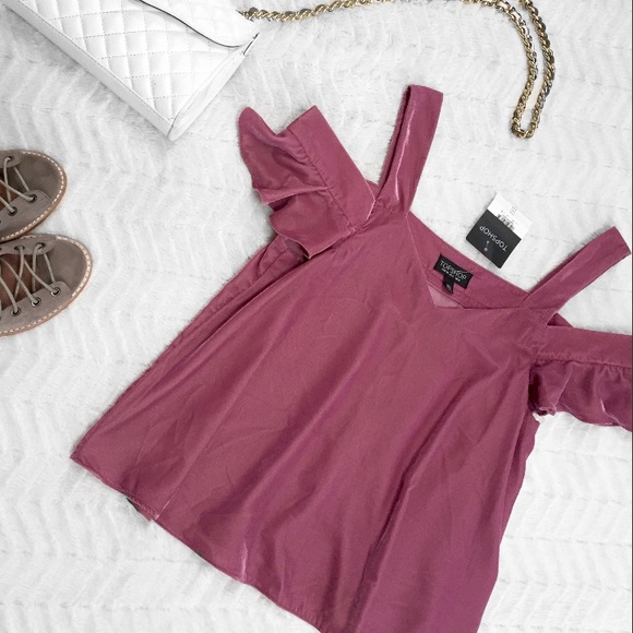 Topshop Tops - NWT Topshop Polly Bardot Velvet Cold Shoulder Top
