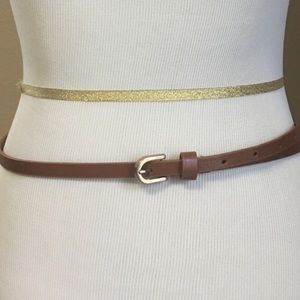 Delicate 40" camel belt with gold finish