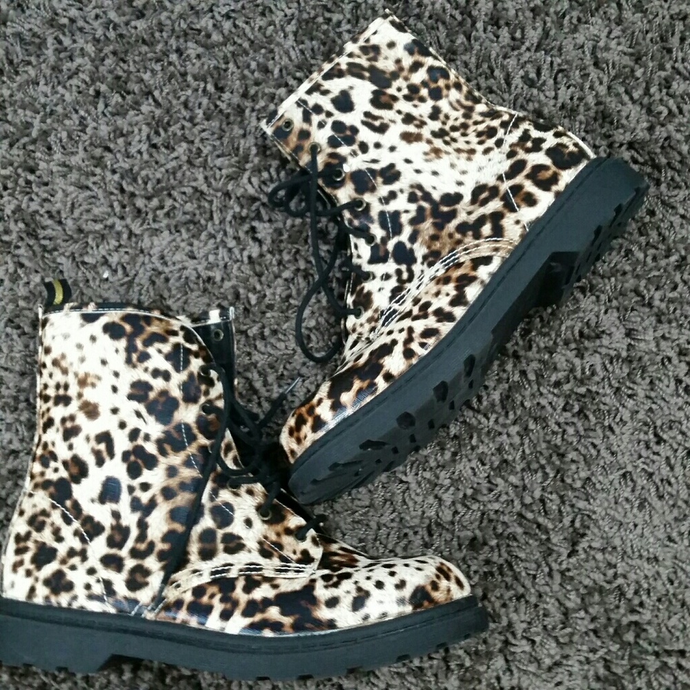 Leopard Animal Print Combat Moto Boots