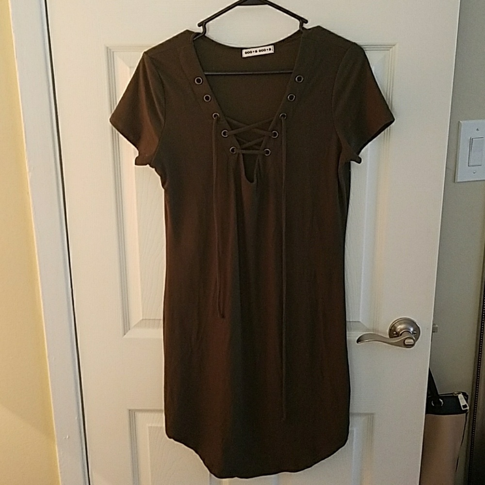 Olive green lace up dress