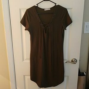 Olive green lace up dress