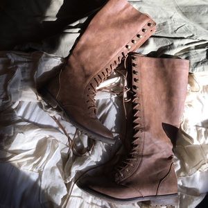 Lace-Up Knee High Boots