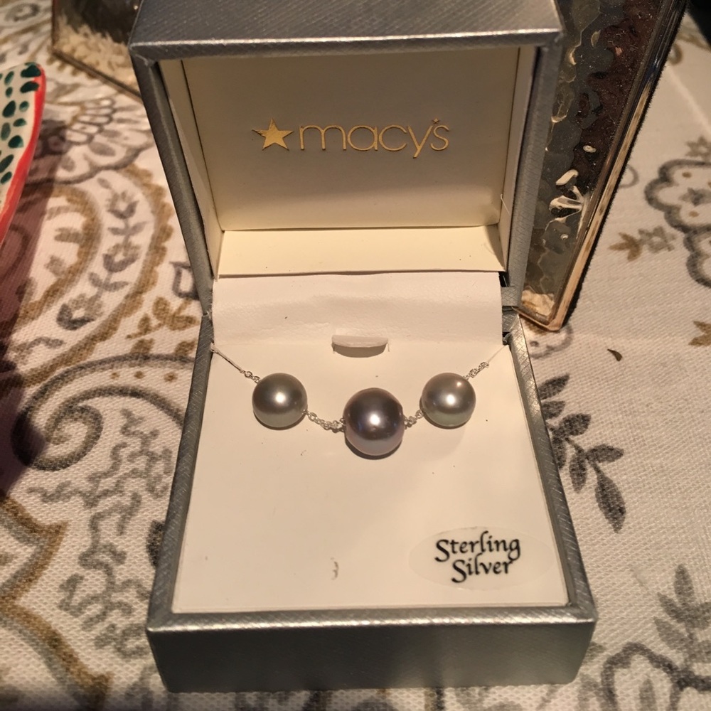 Macy's sterling silver grey pearls. Never used.