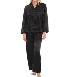 Black satin PJ set NWOT