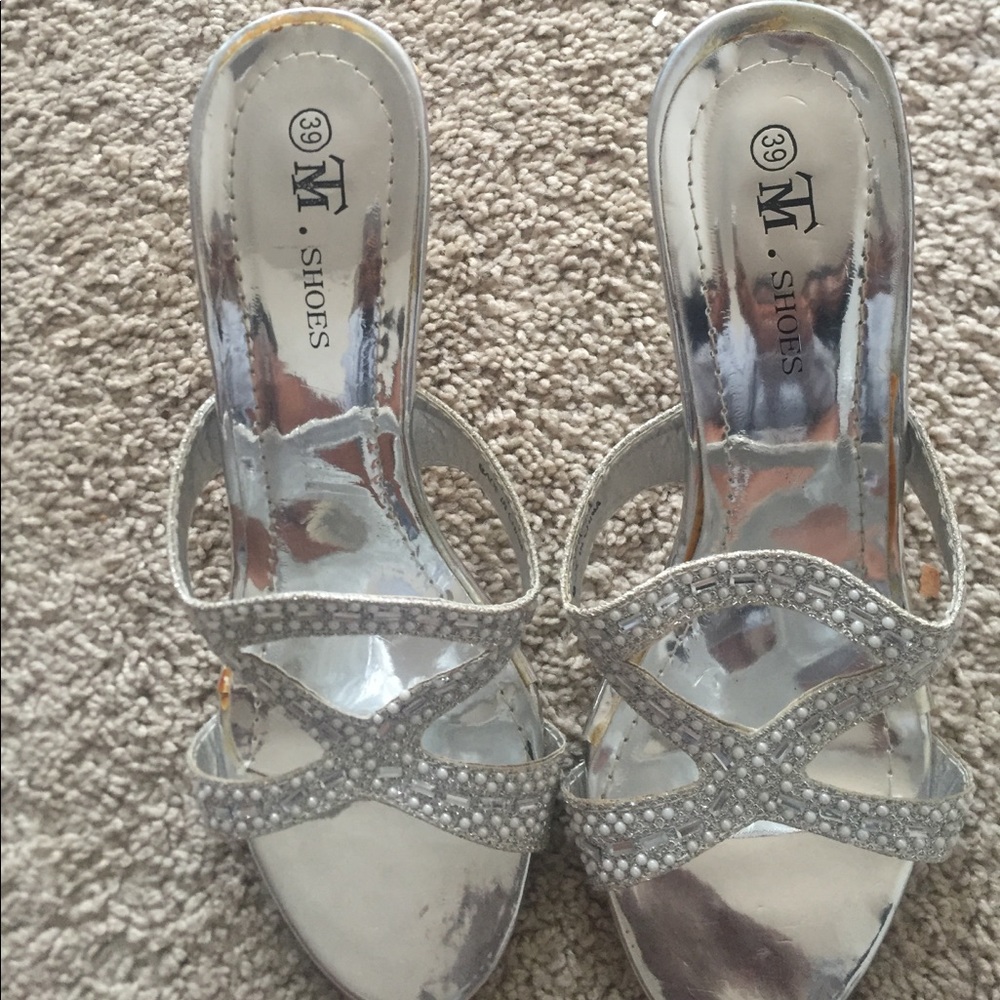 Beaded Silver Heels
