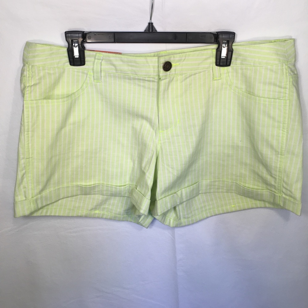 Lime green and white Mossimo striped shorts
