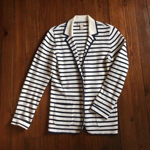Banana Republic navy & ivory striped knit blazer