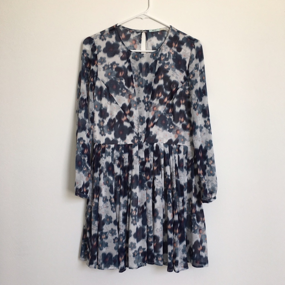 Floral Kimchi Blue Sheer V Neck Flowy Dress