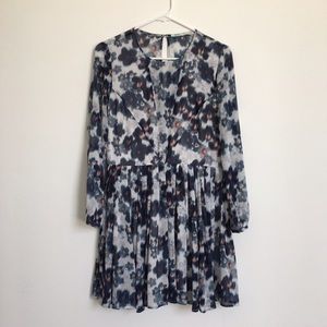 Floral Kimchi Blue Sheer V Neck Flowy Dress